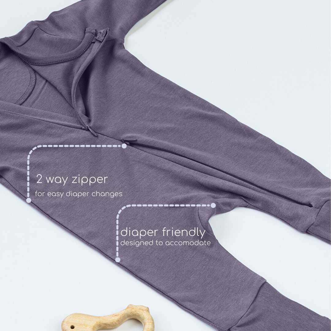 Baby_bamboo_sleepsuit_onesie_jumper_bodysuit_ easy wear _purple_sage_grey_6