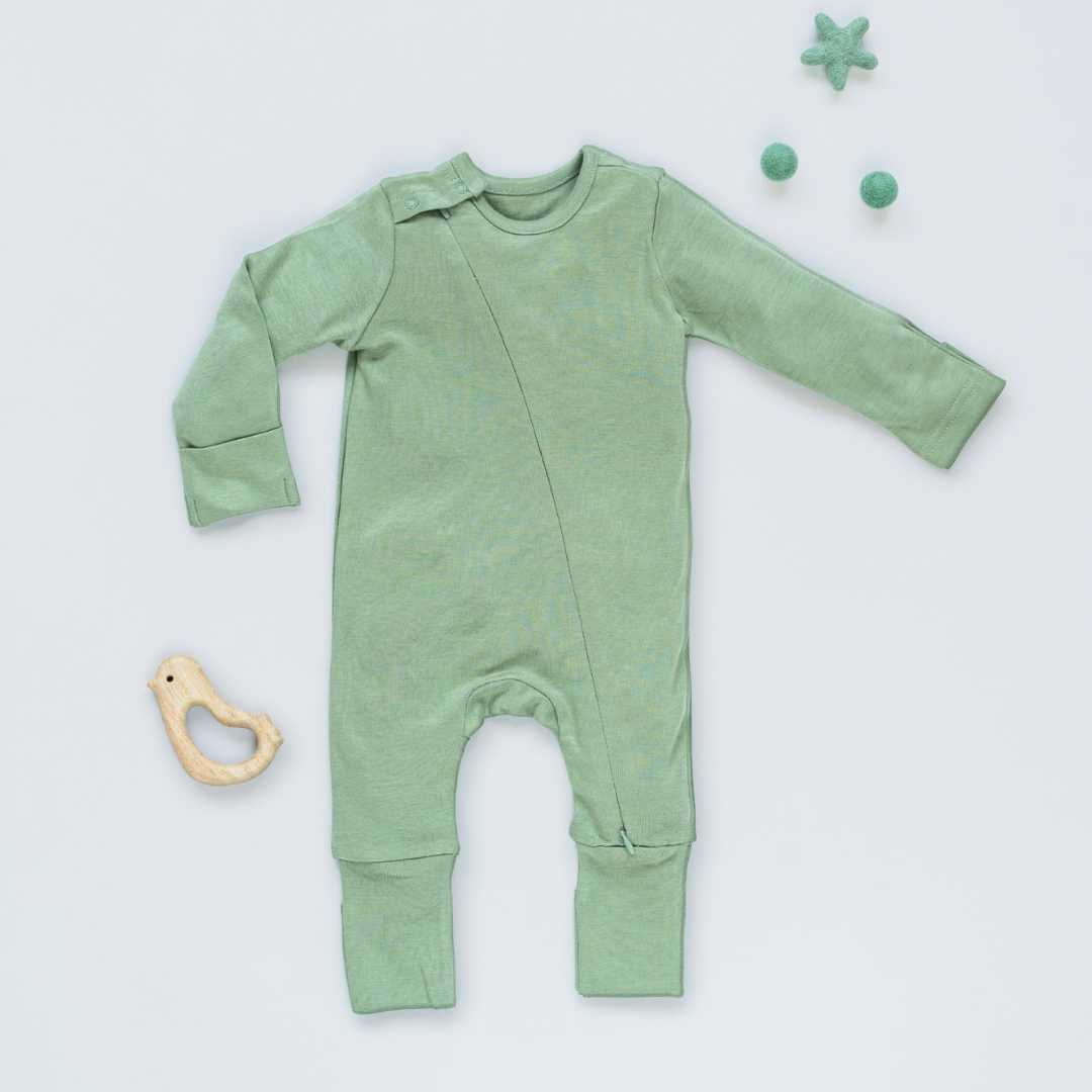 bamboo sleepsuit with reversible mittens & footie