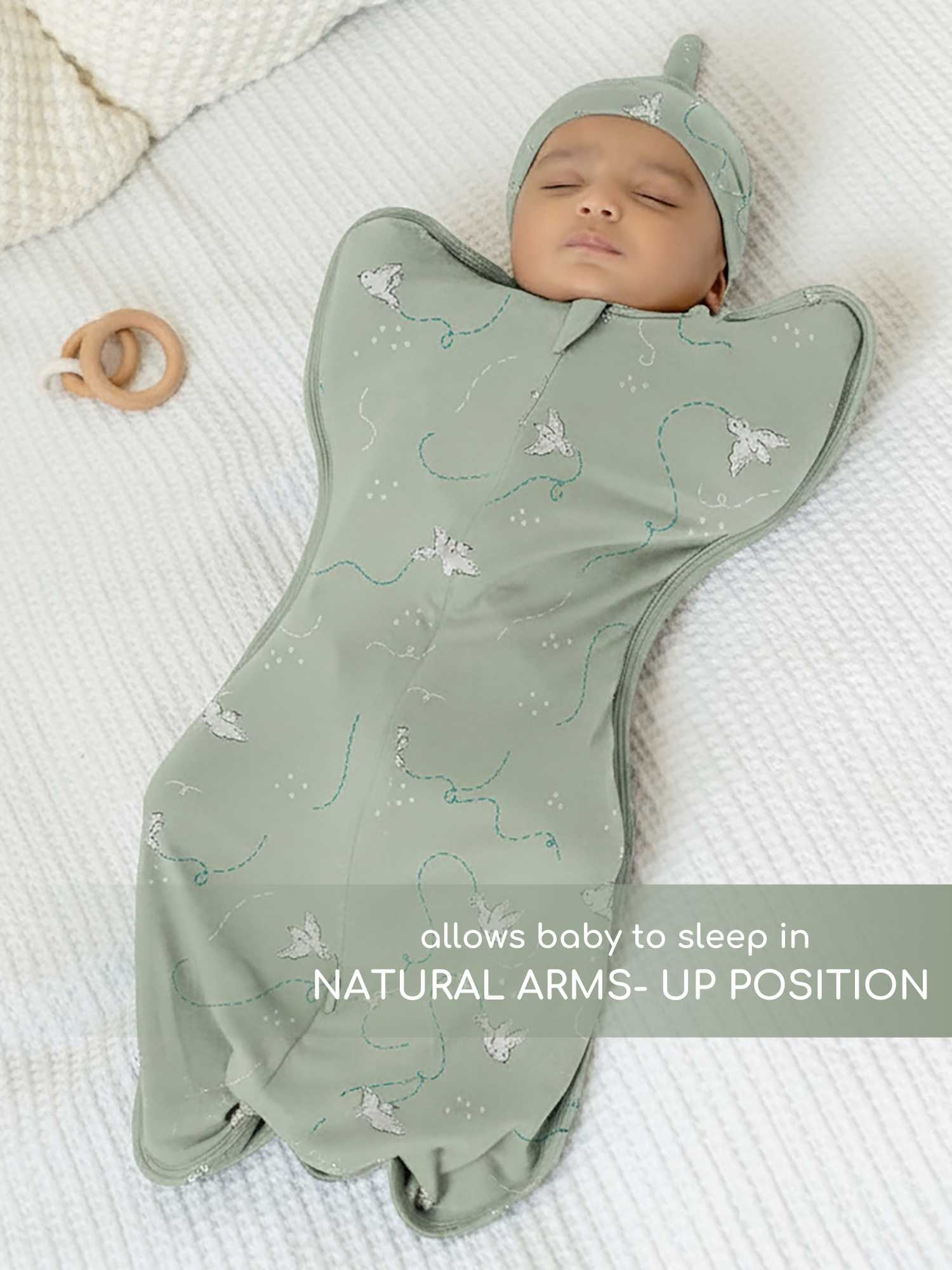 bamboo hands up swaddle pod for baby - prints