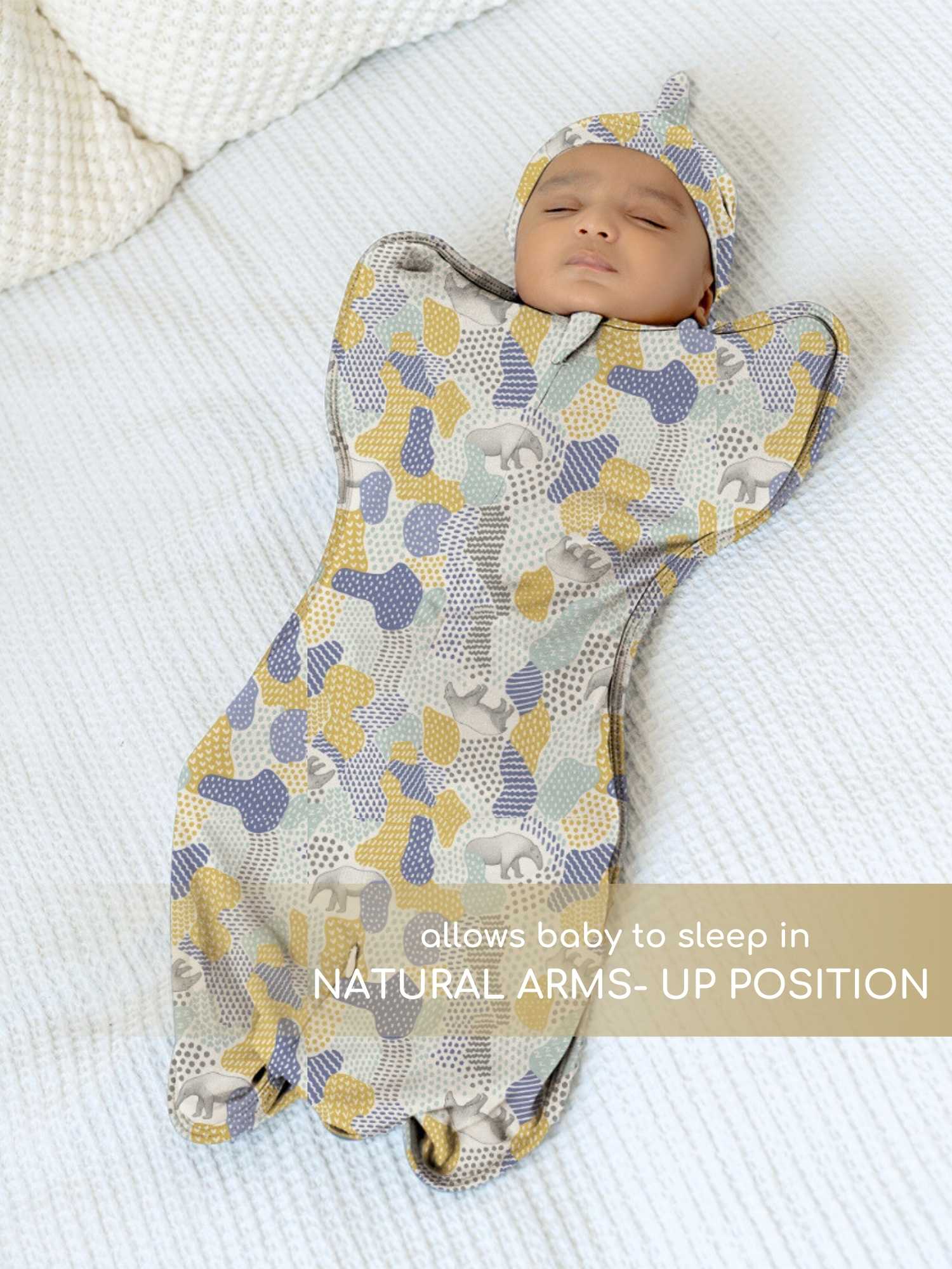 bamboo hands up swaddle pod for baby - prints