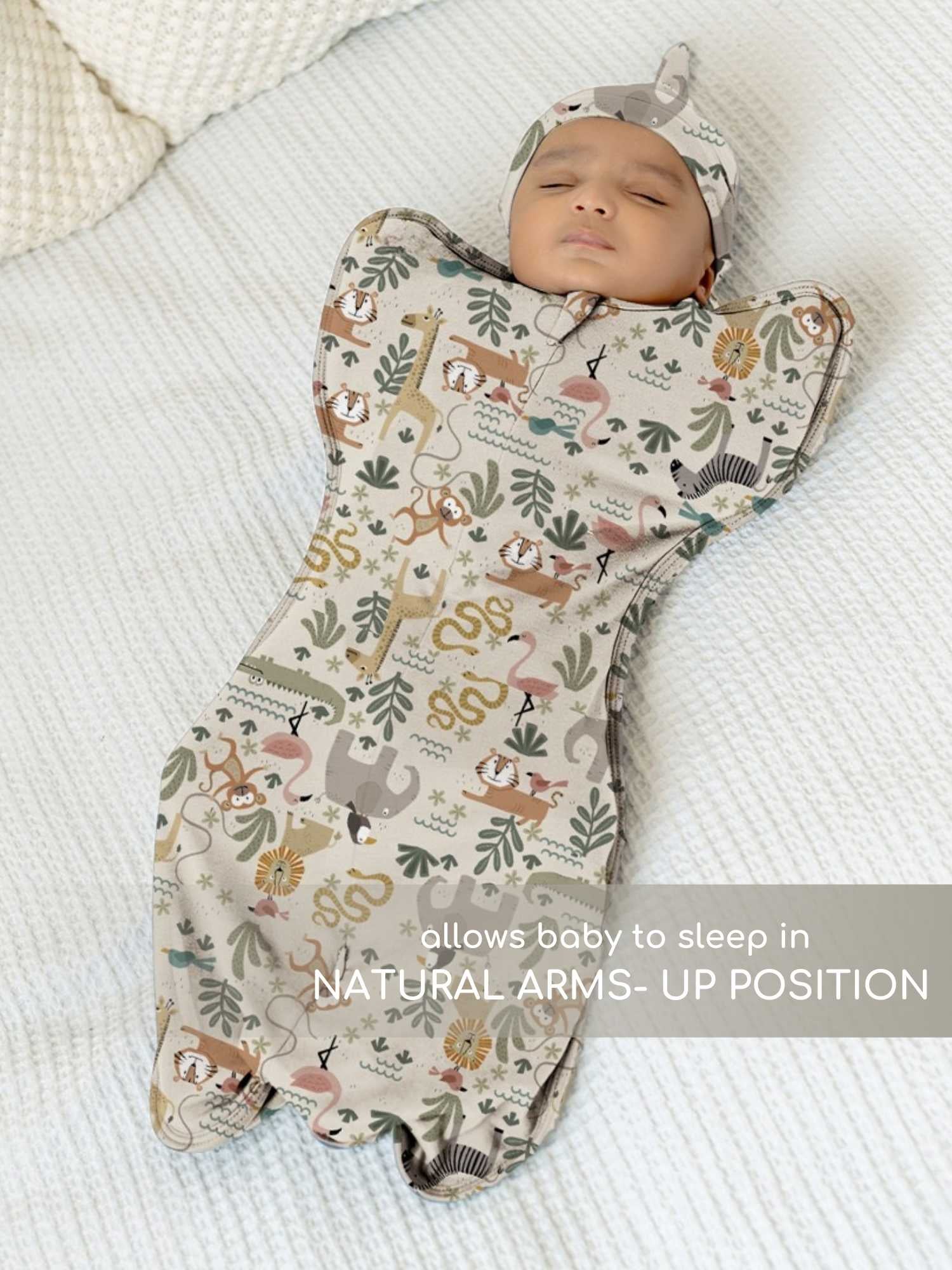bamboo hands up swaddle pod for baby - prints