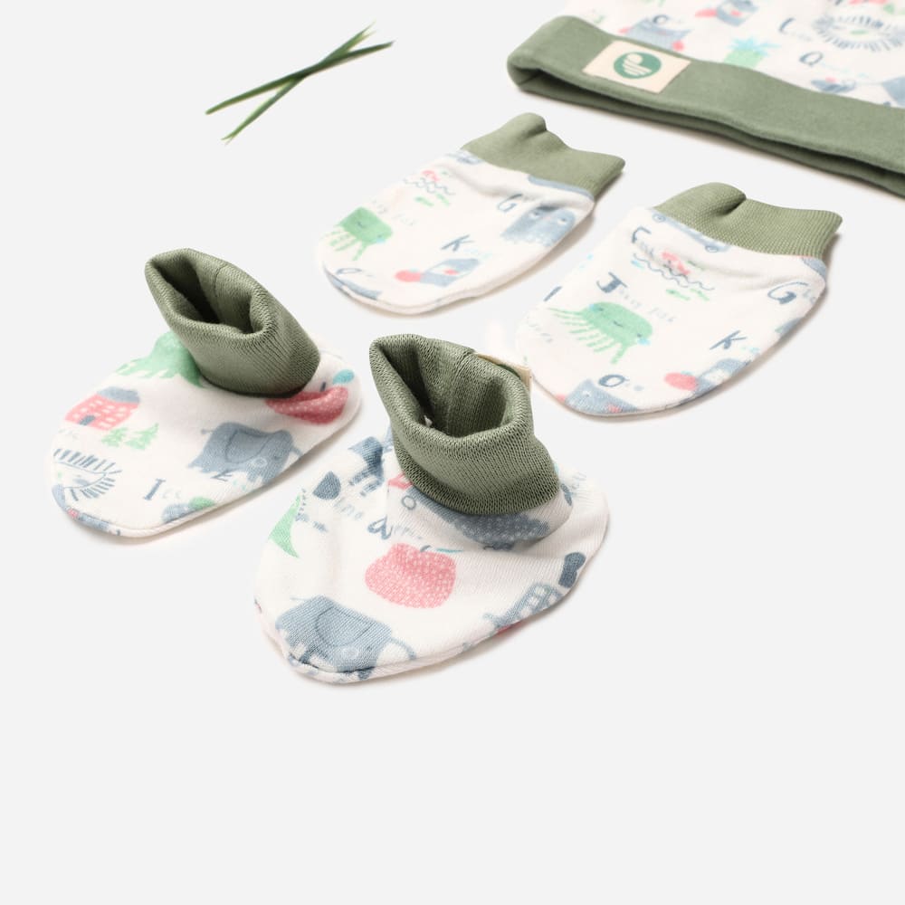 newborn baby bamboo cap mitten booties set