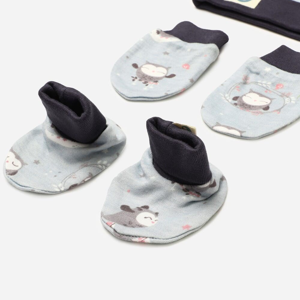 newborn baby bamboo cap mitten booties set