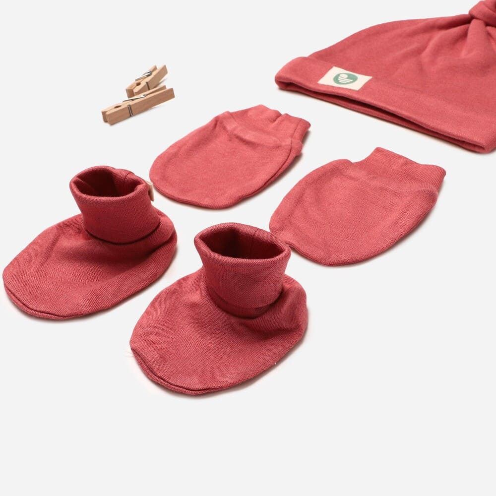 newborn baby bamboo cap mitten booties set