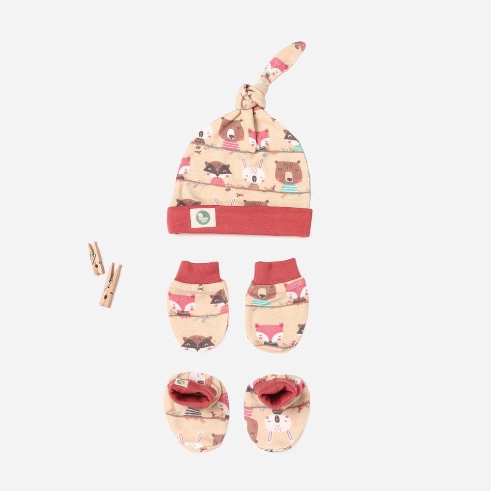newborn baby bamboo cap mitten booties set