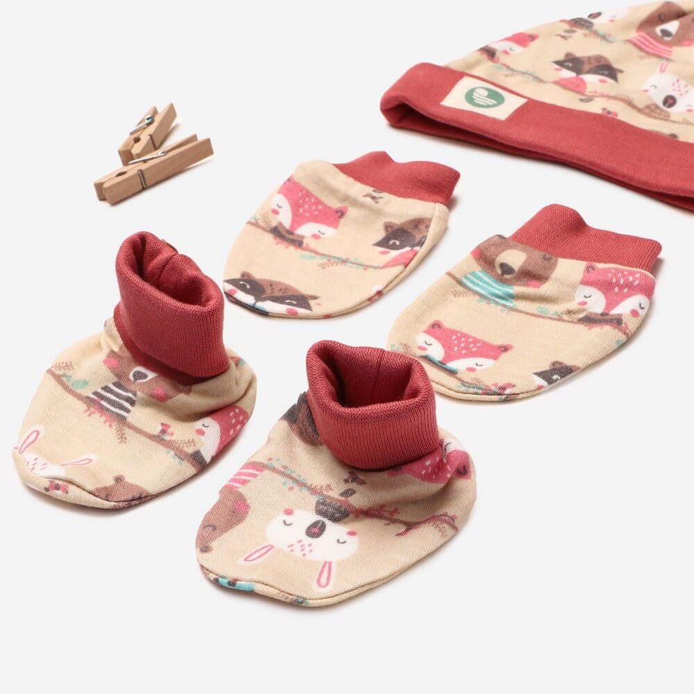 newborn baby bamboo cap mitten booties set