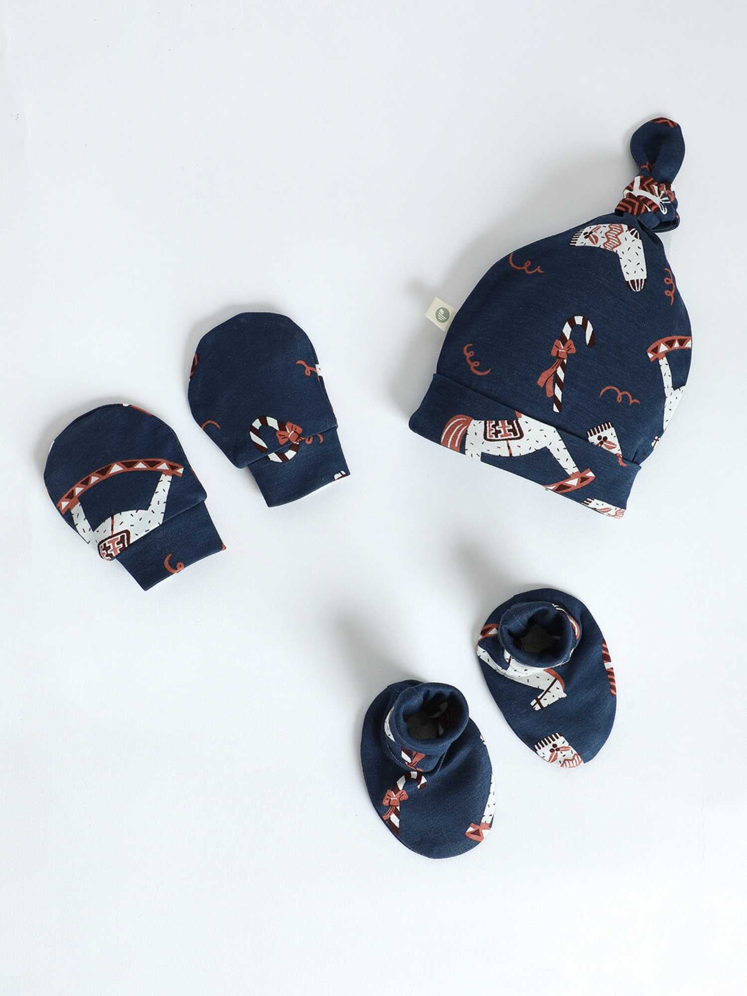 newborn baby bamboo cap mittens socks combo - christmas collection