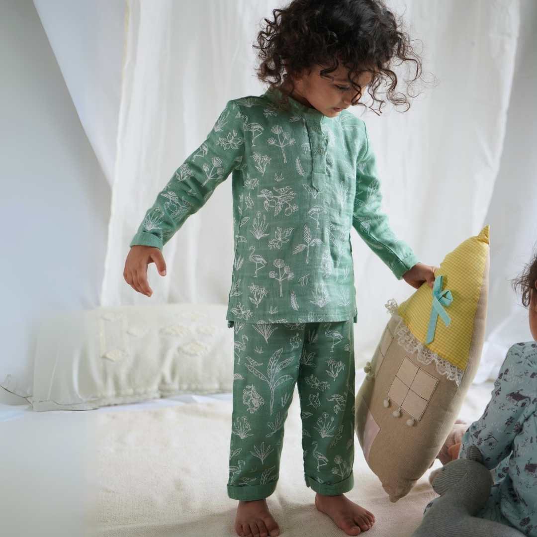 baby_toddler_kurta_coordset_printed_ethnic_tropical_paradise_green_colour
