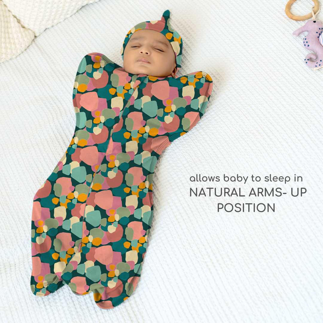 bamboo hands up swaddle pod for baby - prints