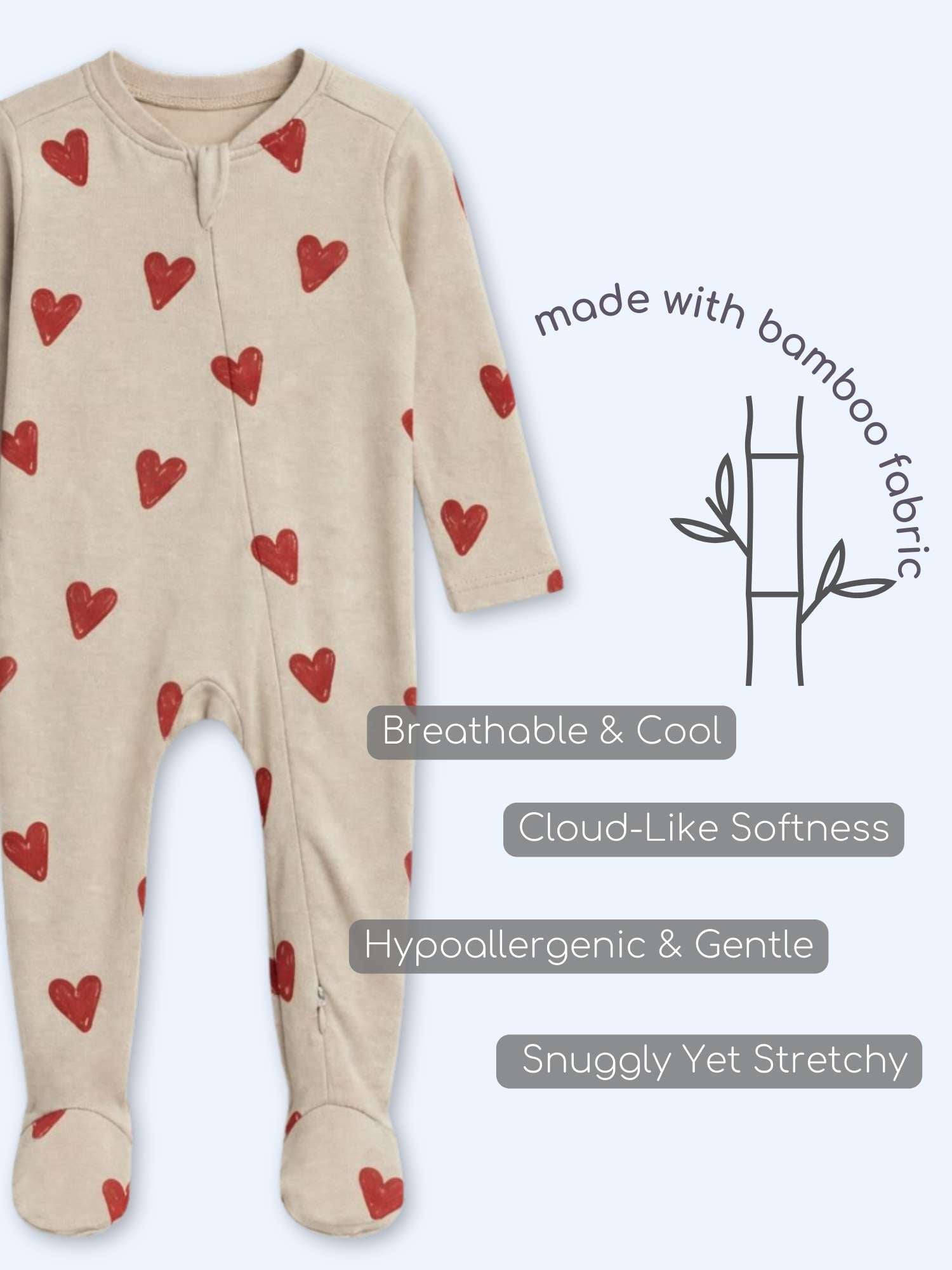 bamboo footed sleepsuit - valentine edit