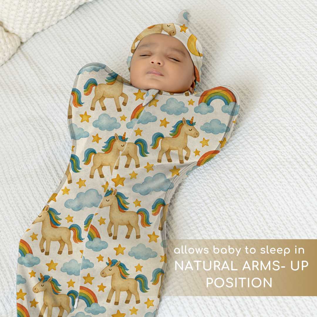 bamboo hands up swaddle pod for baby - prints