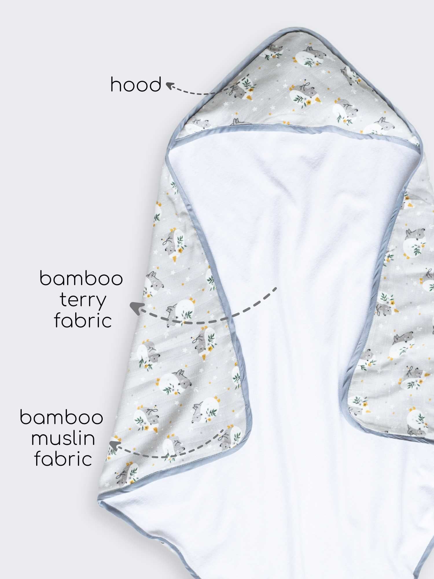 bamboo muslin + terry hooded towel - into the wild