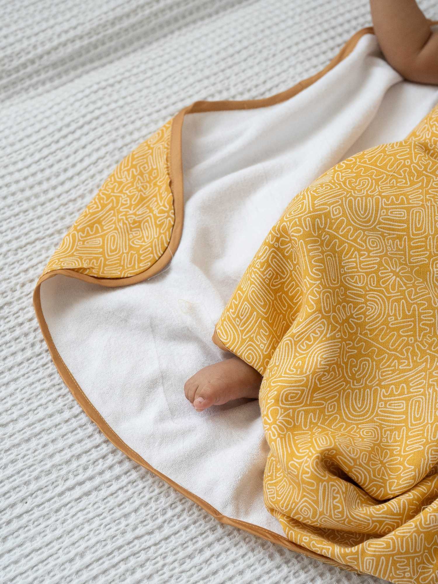 bamboo muslin + terry hooded towel - abstract world