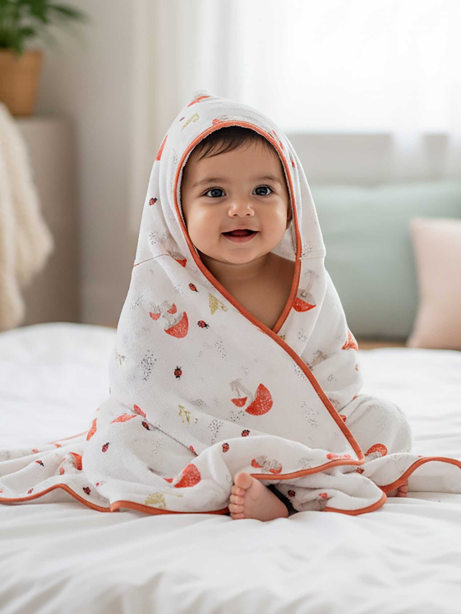 bamboo muslin + terry hooded towel - enchanted garden