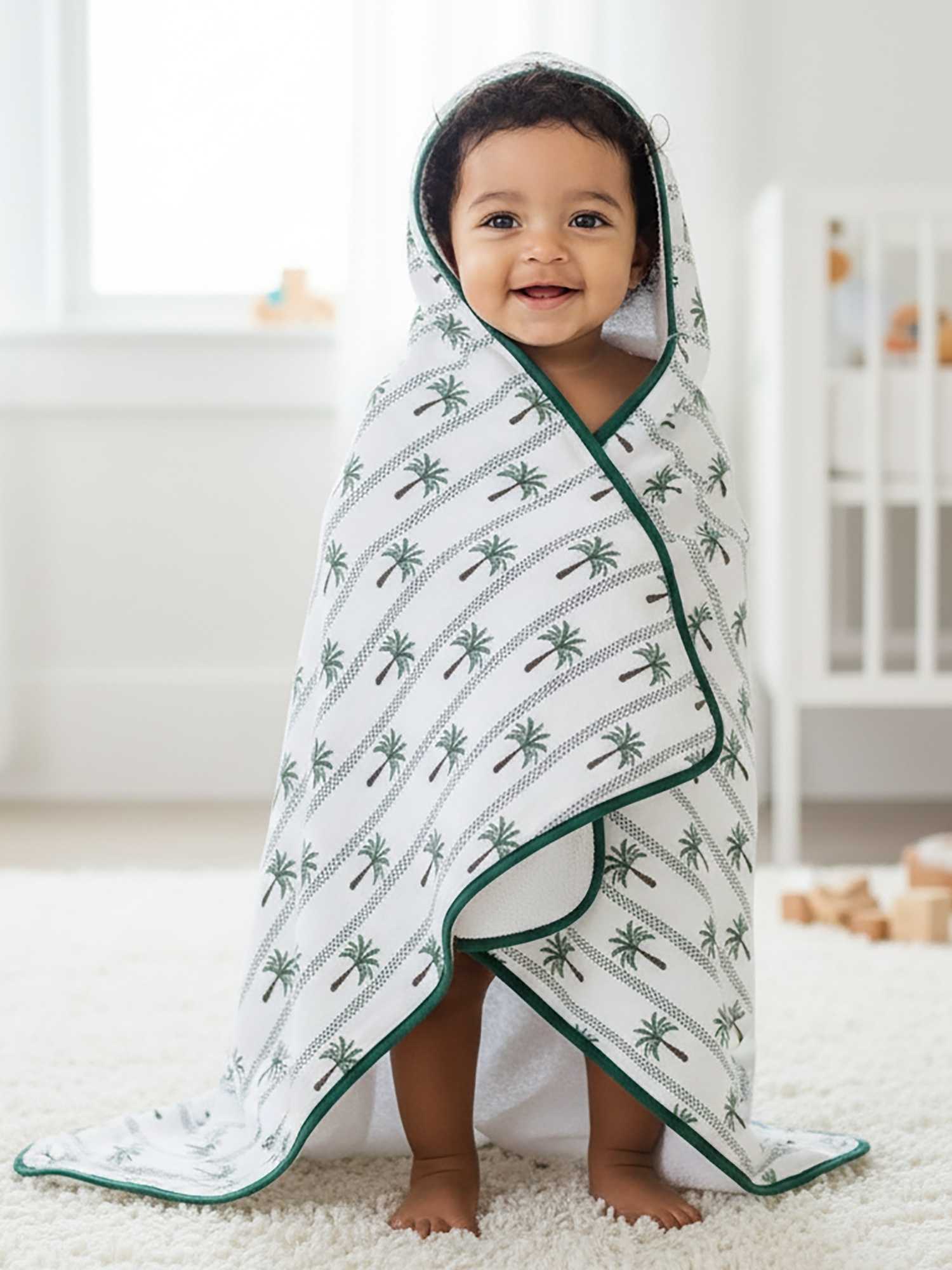 bamboo muslin + terry hooded towel - enchanted garden