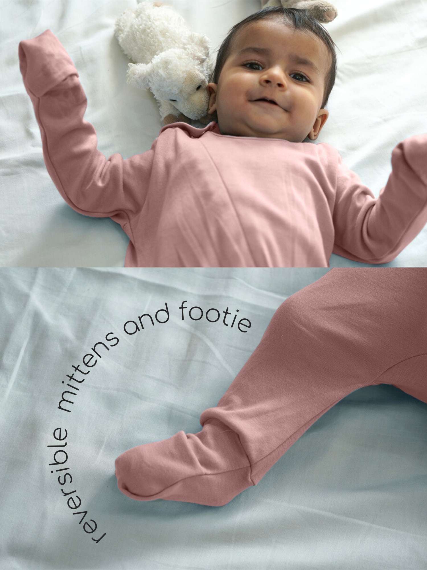 bamboo sleepsuit with reversible mittens & footie