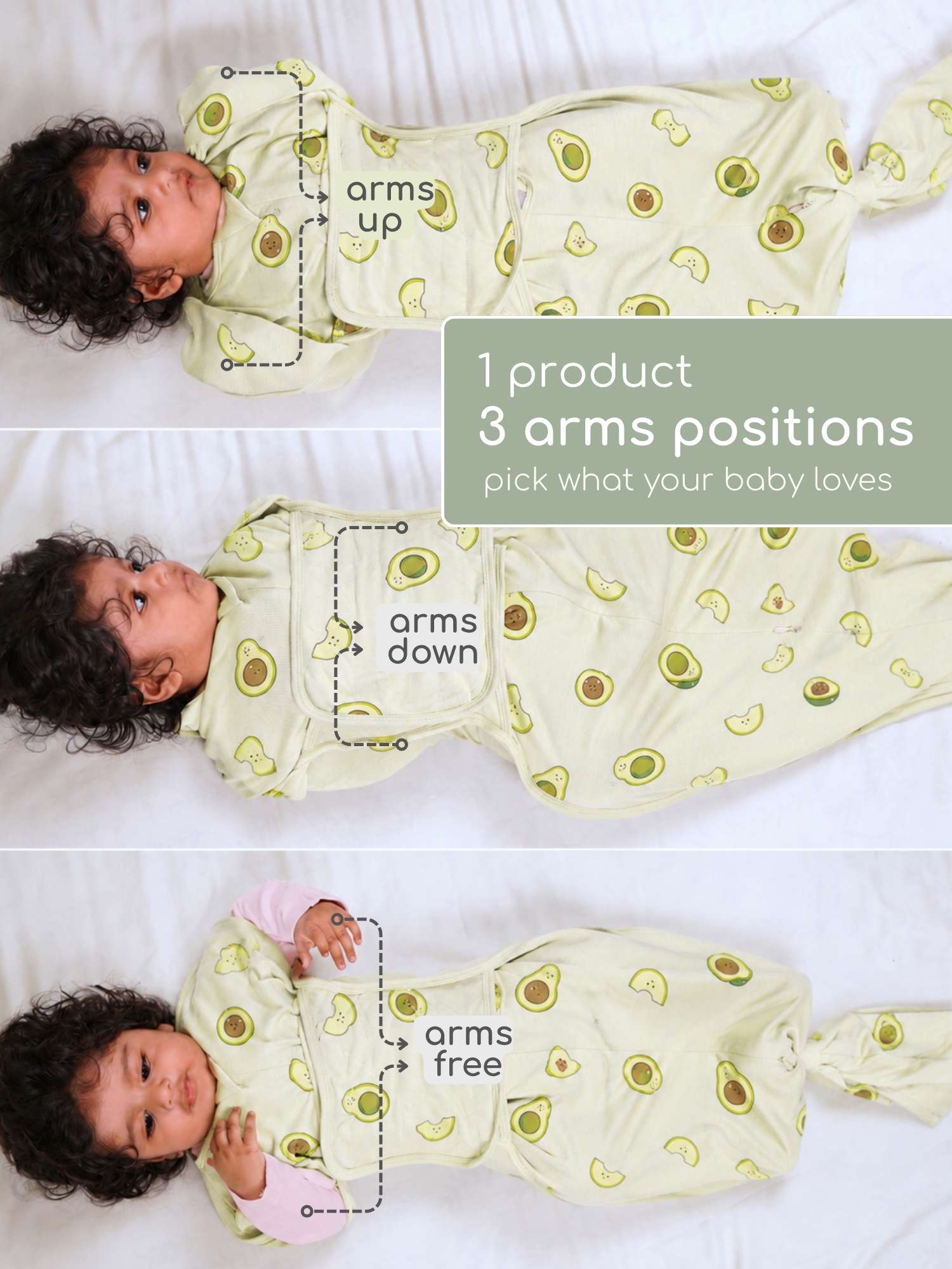 bamboo SNUGZIE™ 3 arms position swaddle pod
