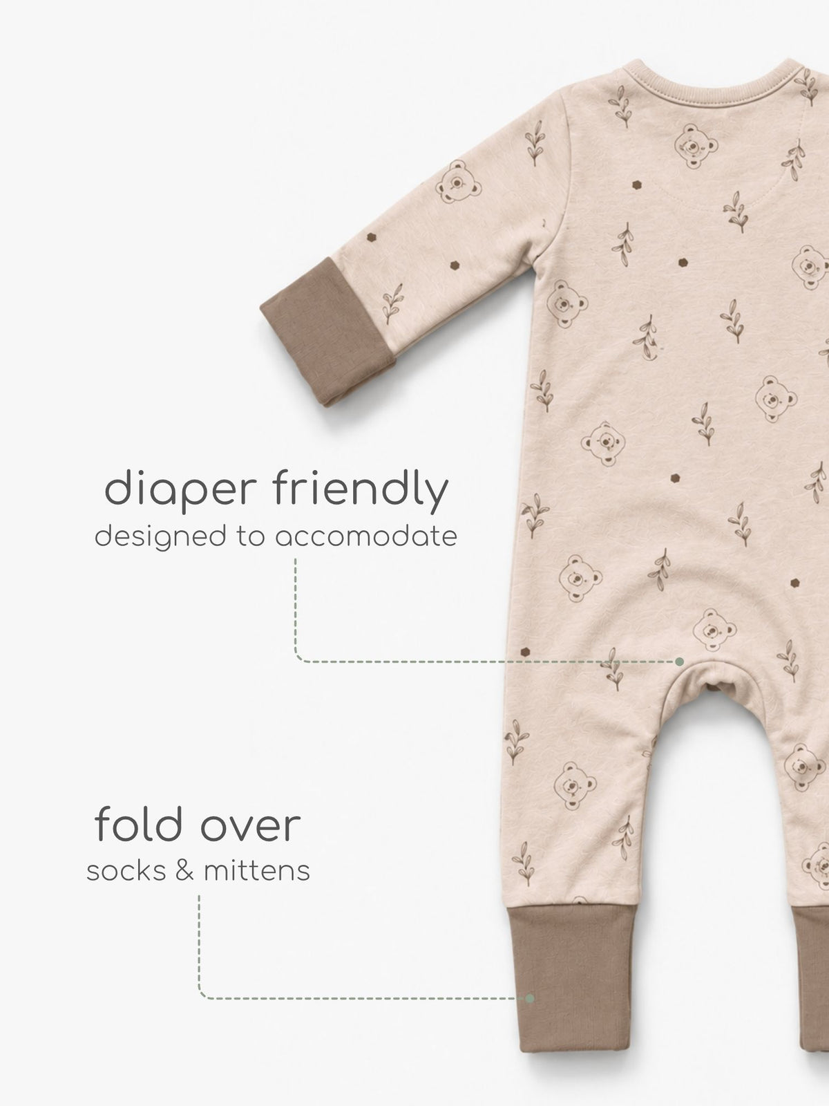 bamboo sleepsuit with reversible mittens & footie