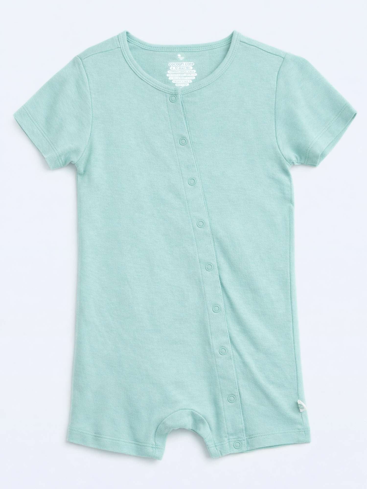 short sleeve bamboo knit romper with snap buttons