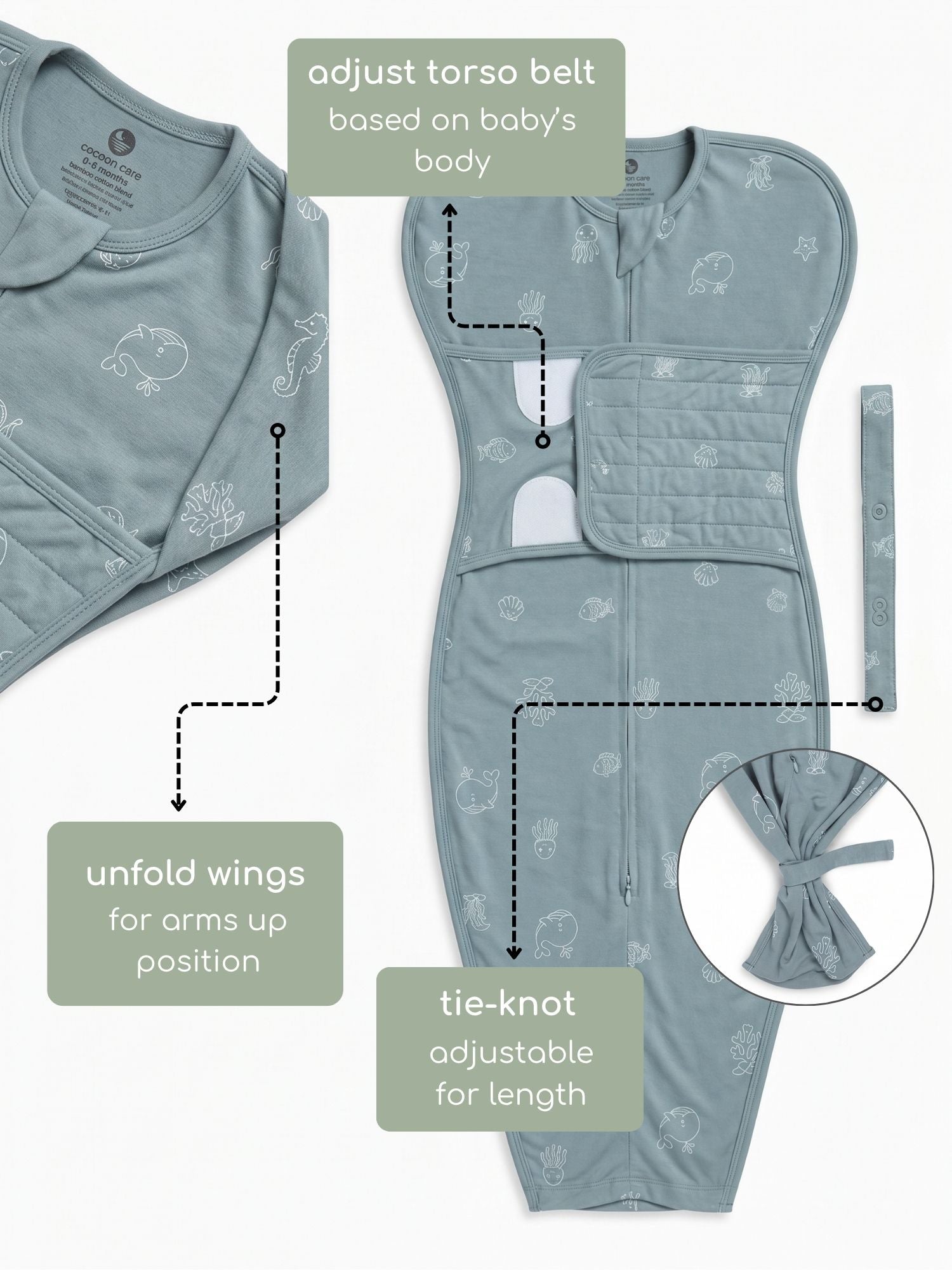 bamboo SNUGZIE™ 3 arms position swaddle pod