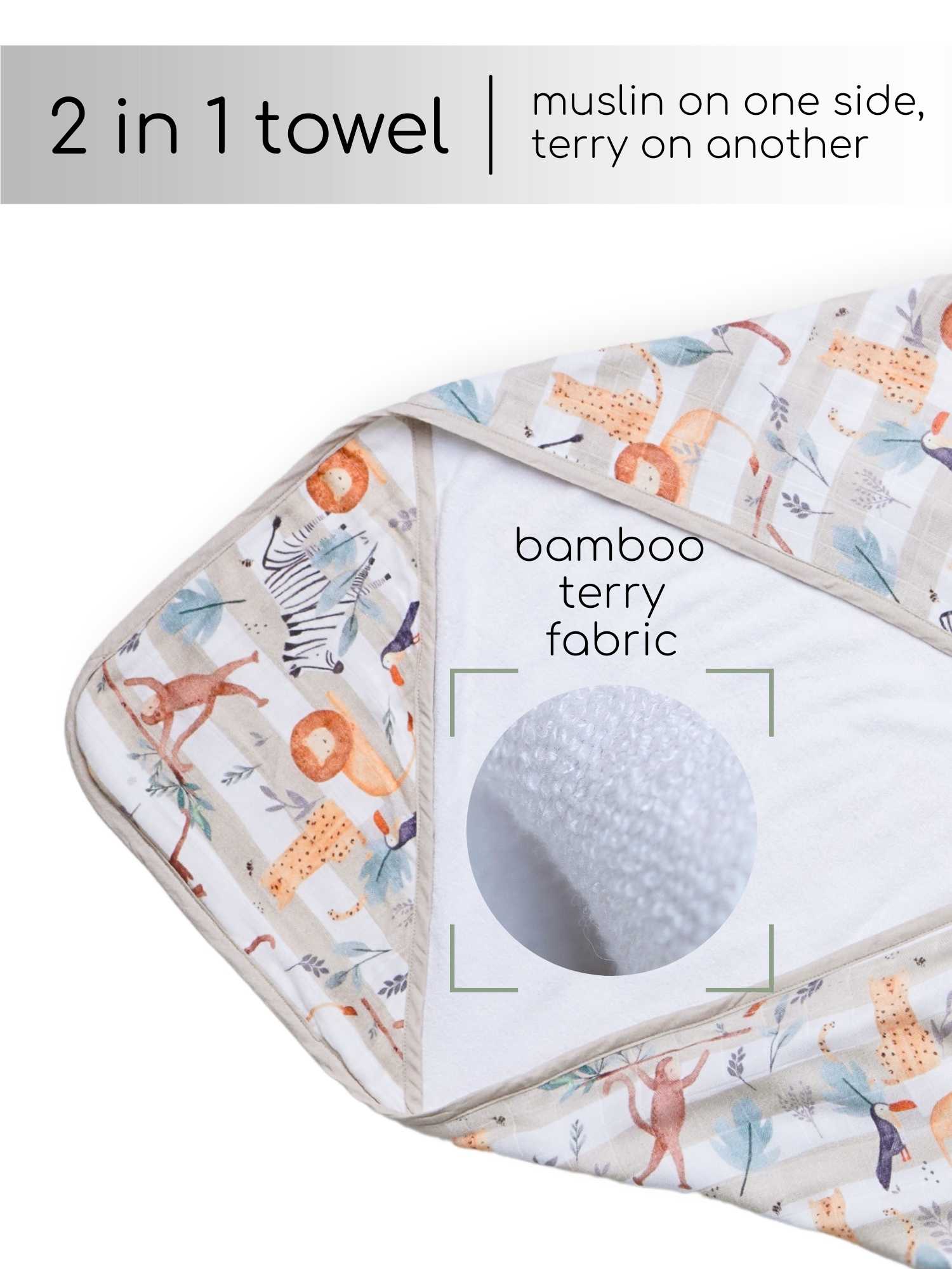 bamboo muslin + terry hooded towel - into the wild