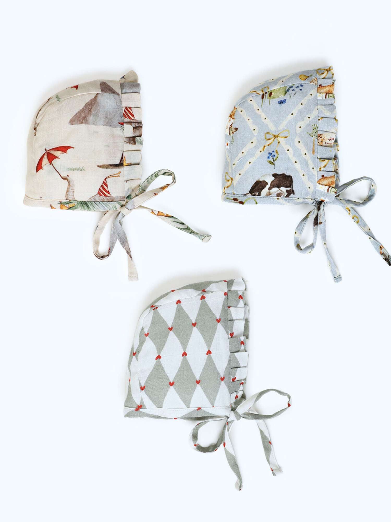 newborn bamboo muslin bonnet cap set of 3