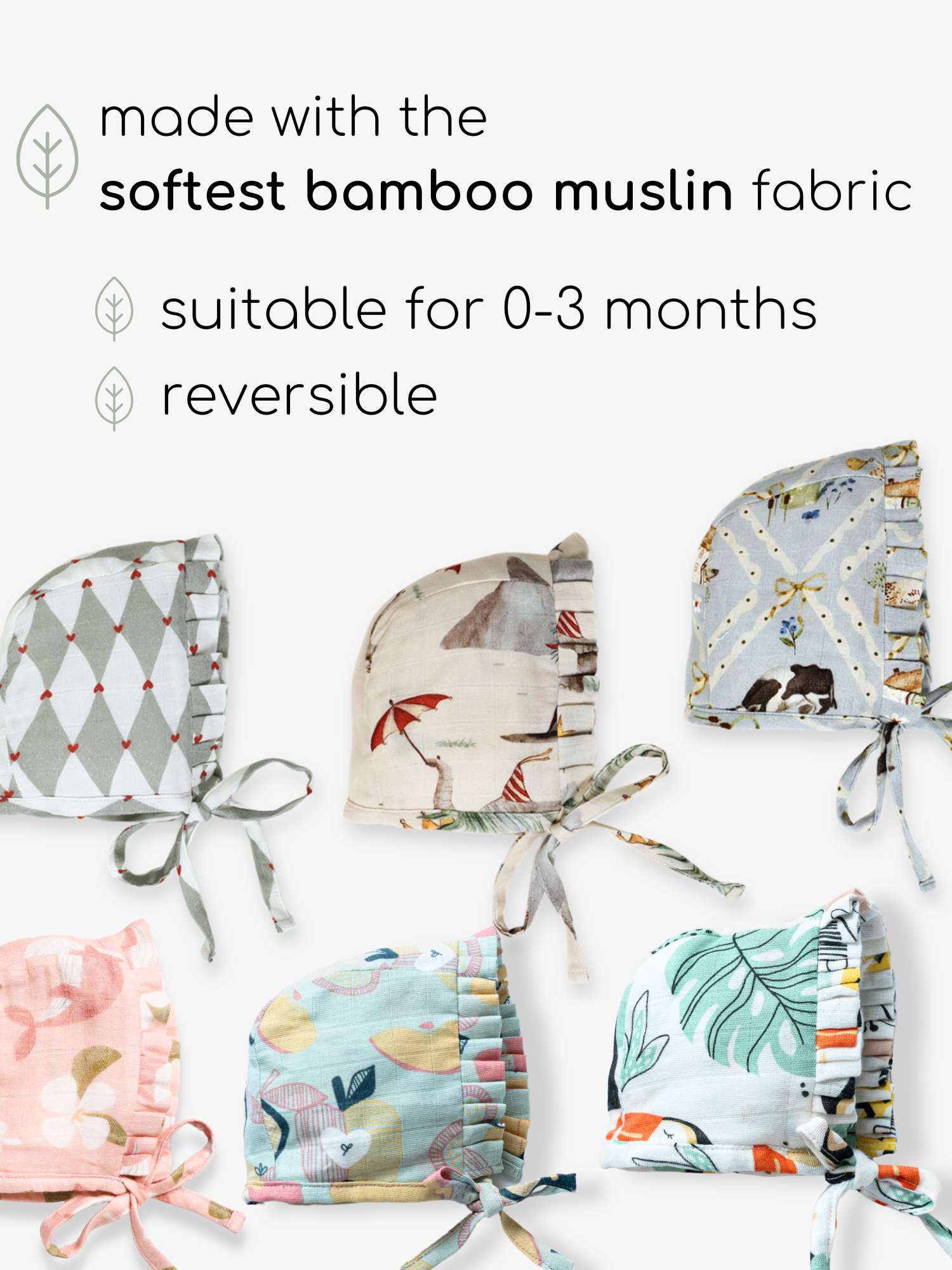newborn bamboo muslin bonnet cap set of 3