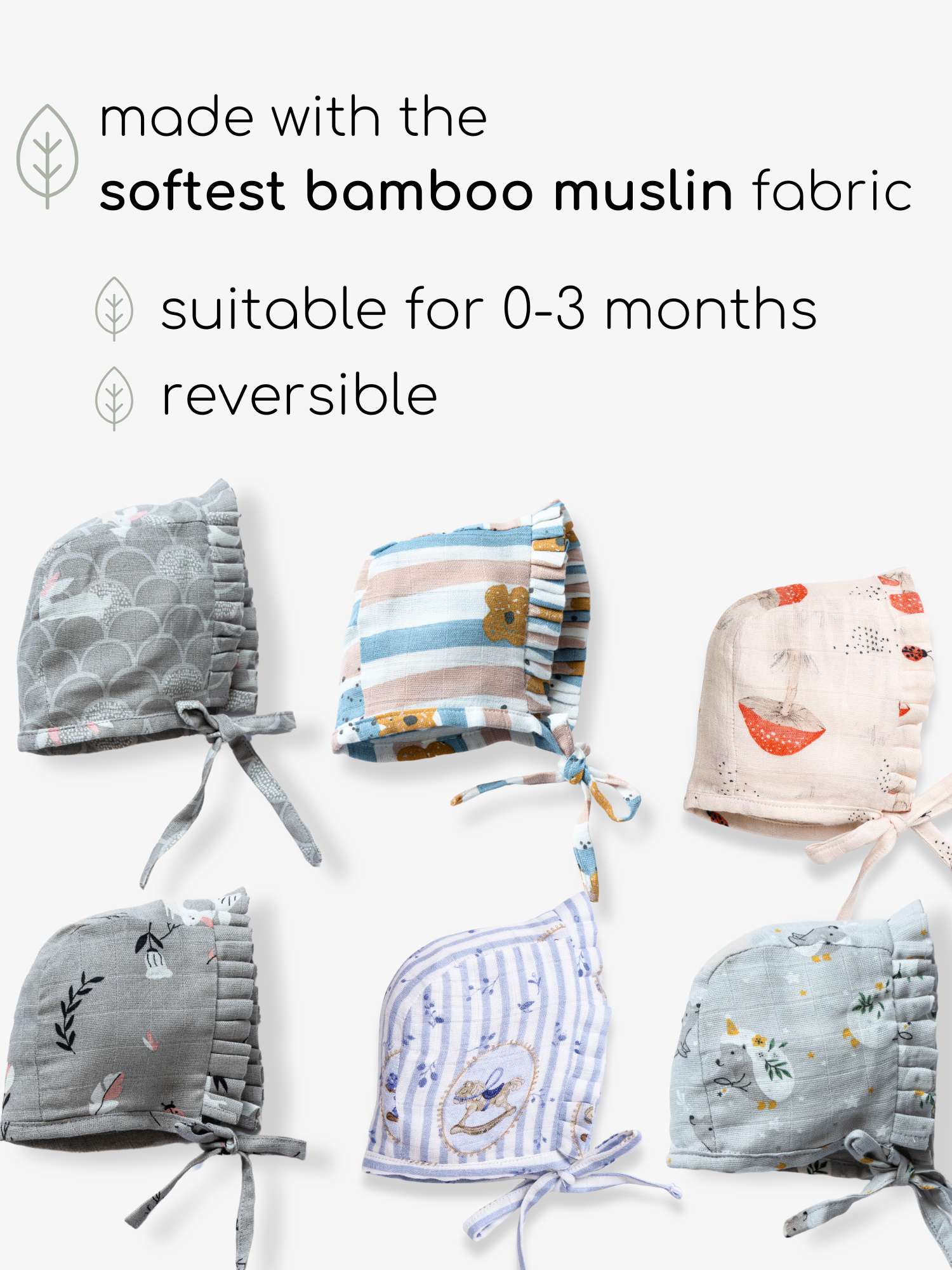 newborn bamboo muslin bonnet cap pack of 6
