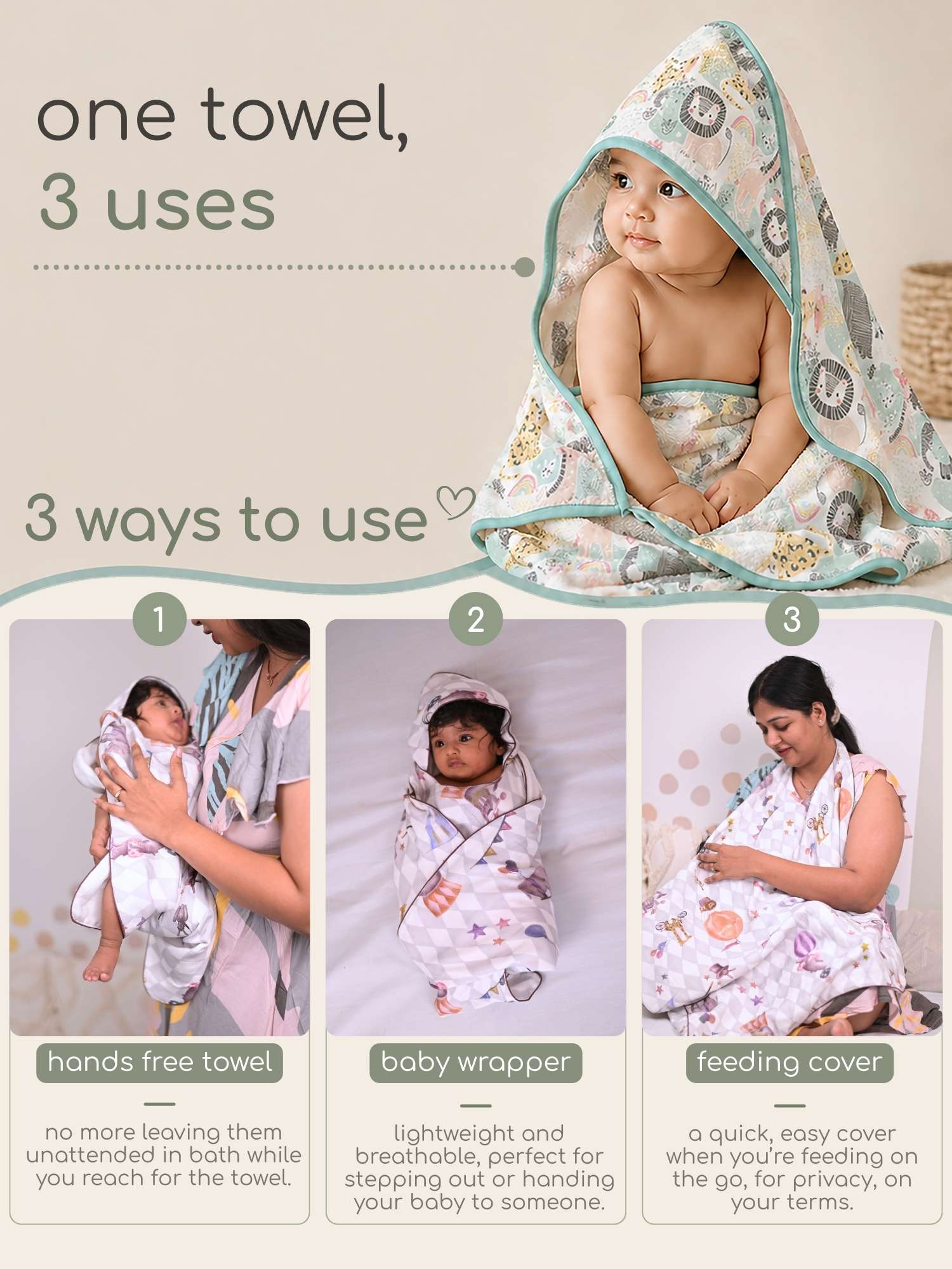 bamboo muslin 3-in-1 multi wrap towel