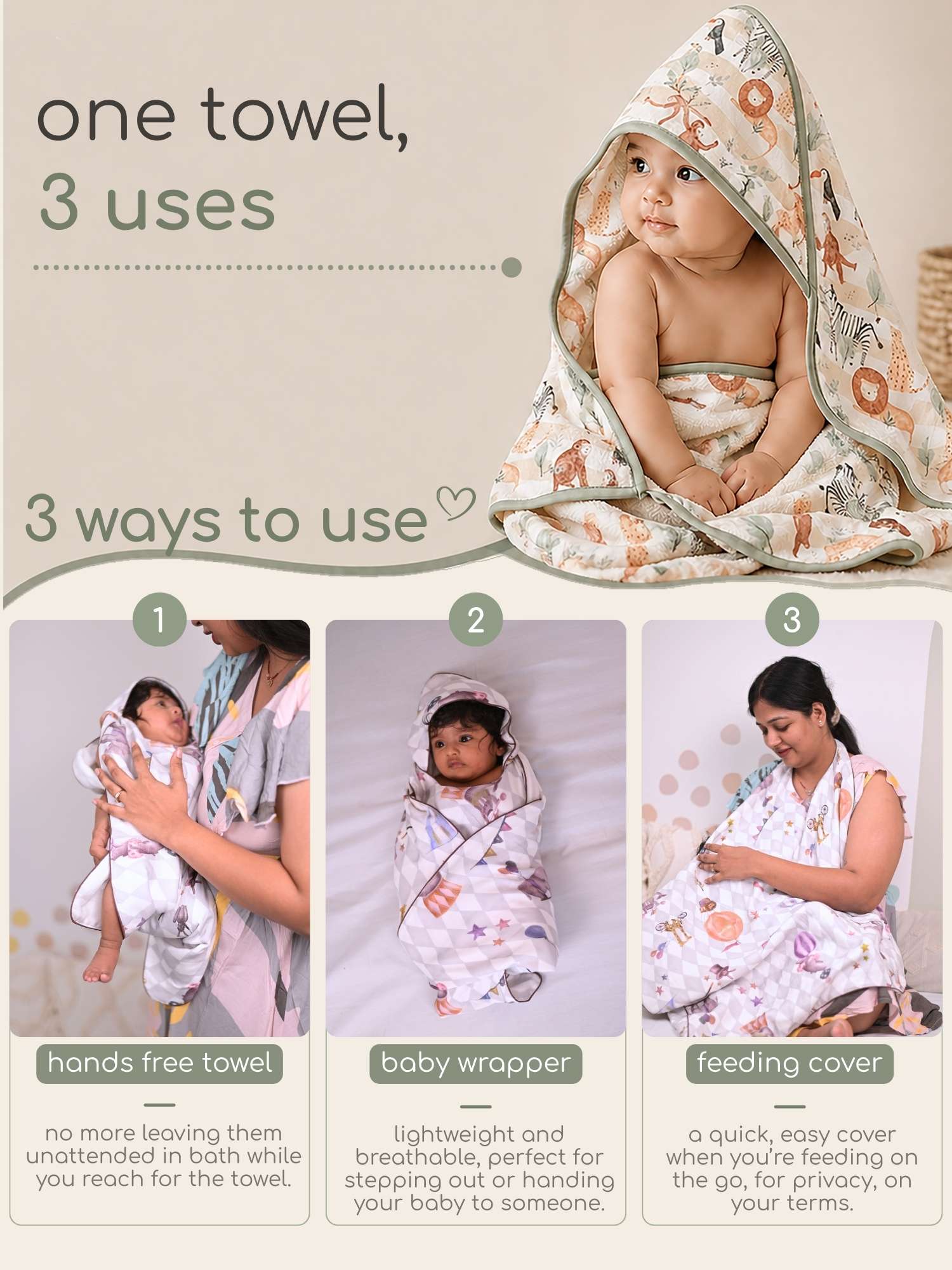 bamboo muslin 3-in-1 multi wrap towel