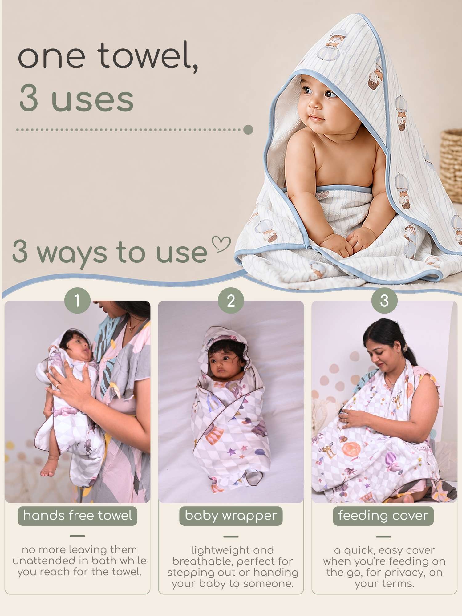 bamboo muslin 3-in-1 multi wrap towel