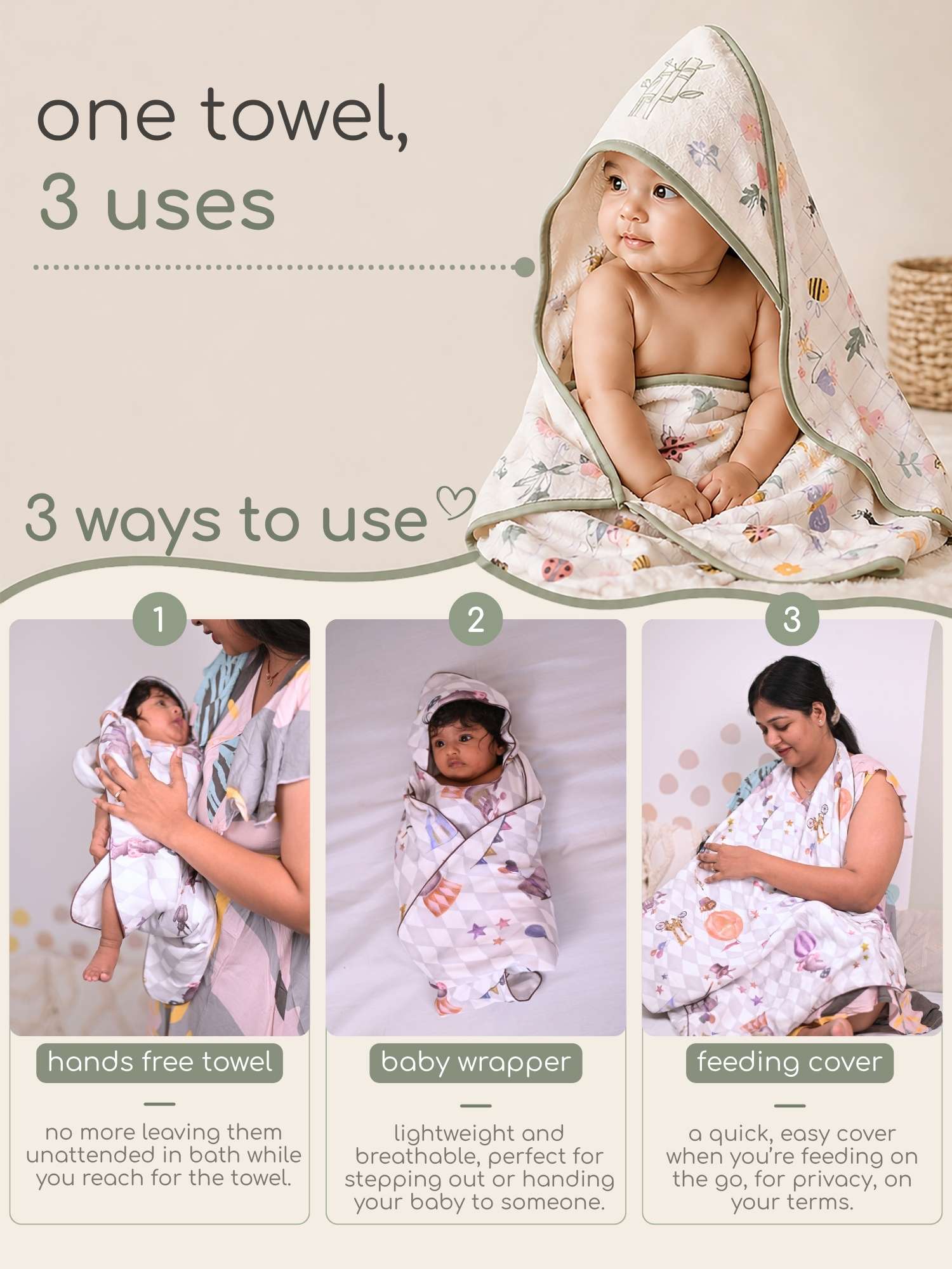 bamboo muslin 3-in-1 multi wrap towel