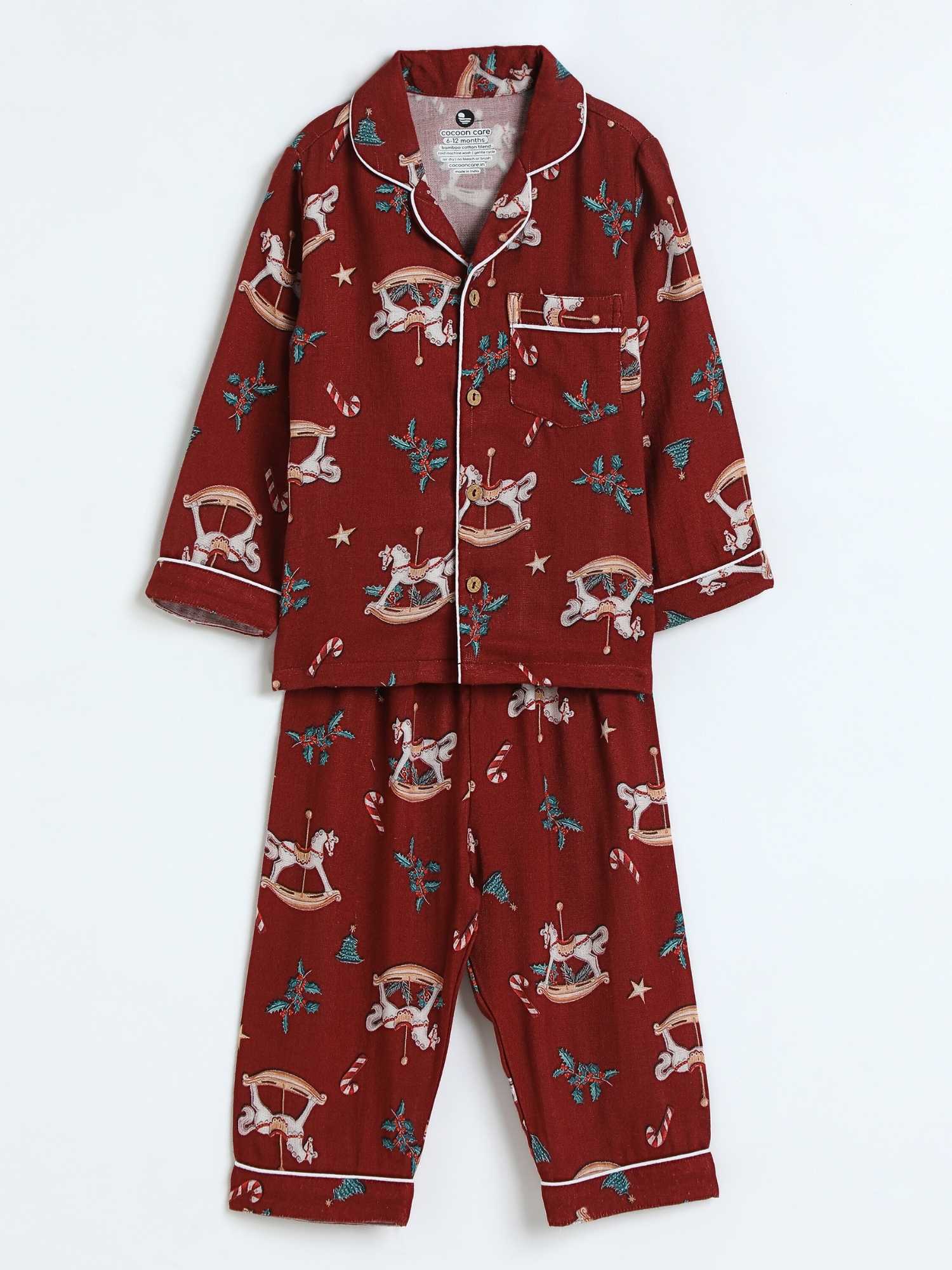 bamboo muslin nightsuit set -christmas collection
