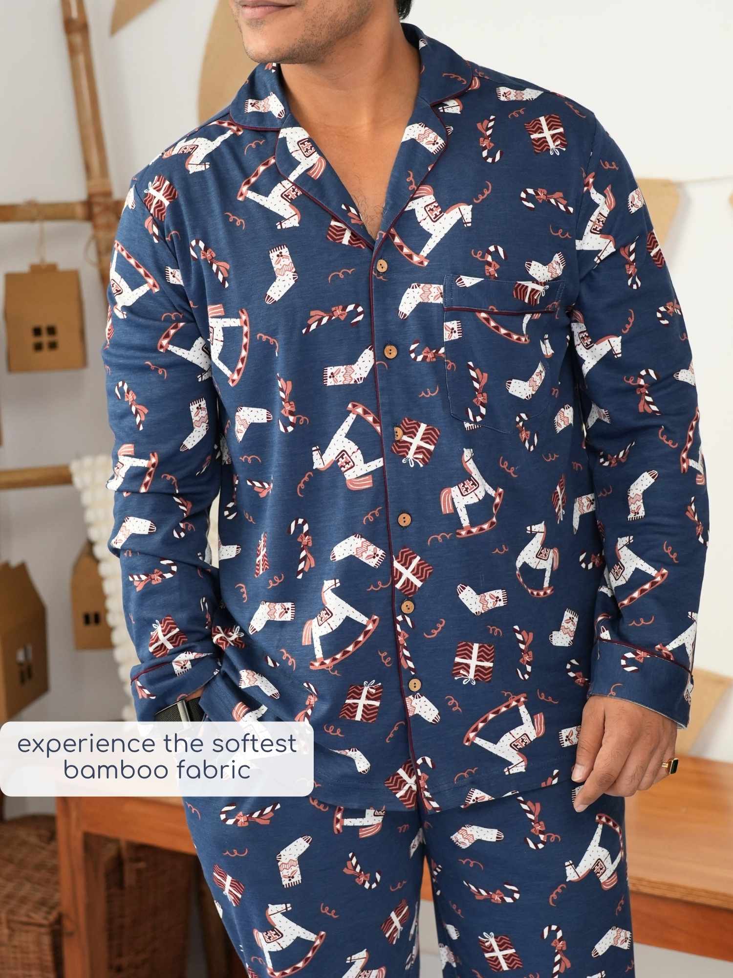 bamboo men's knit pyjamas - christmas collection