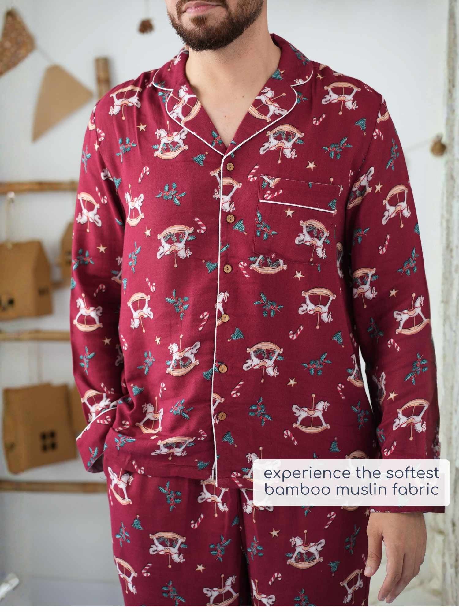 men's bamboo muslin matching family christmas pajamas