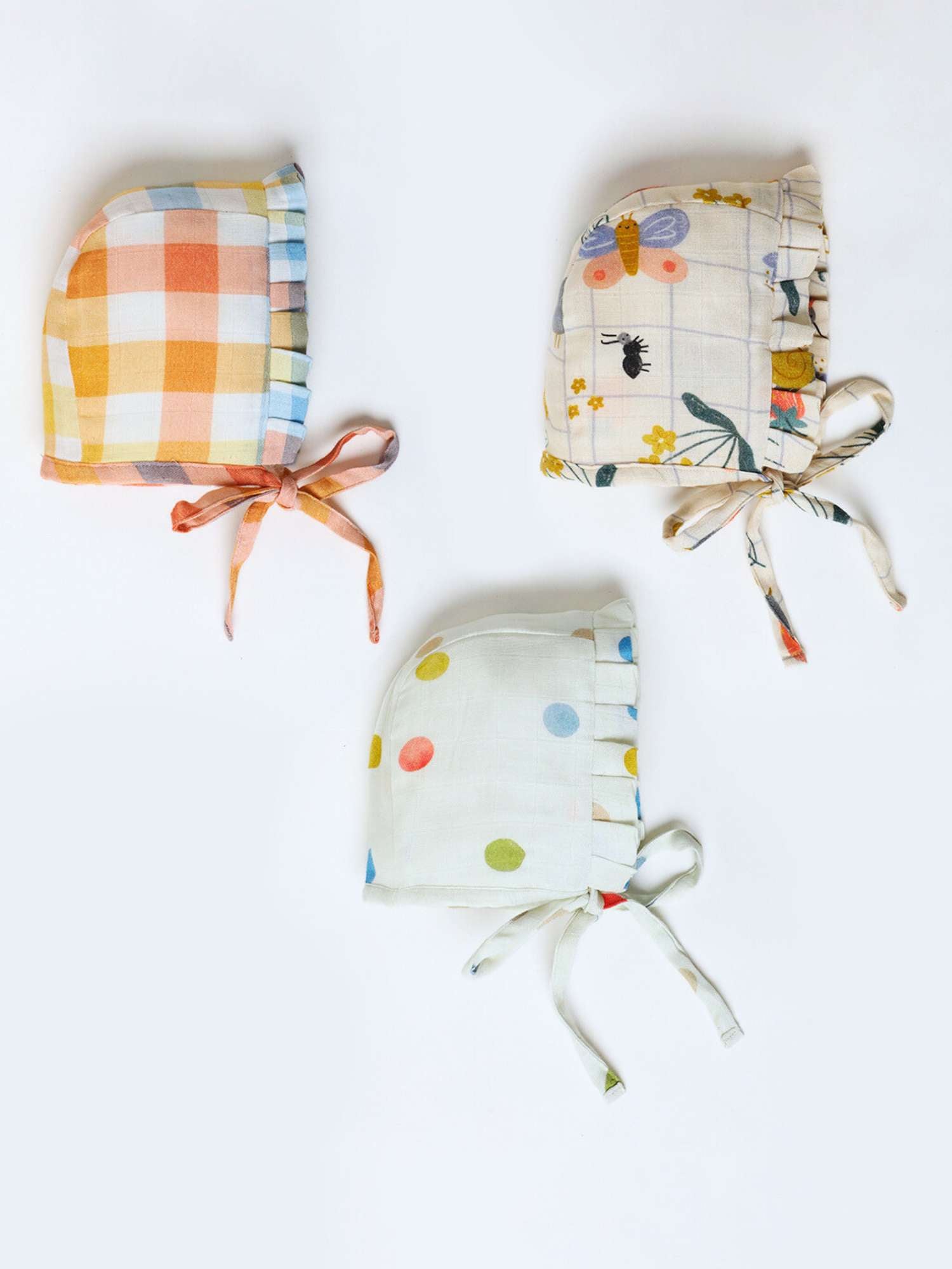 newborn bamboo muslin bonnet cap set of 3