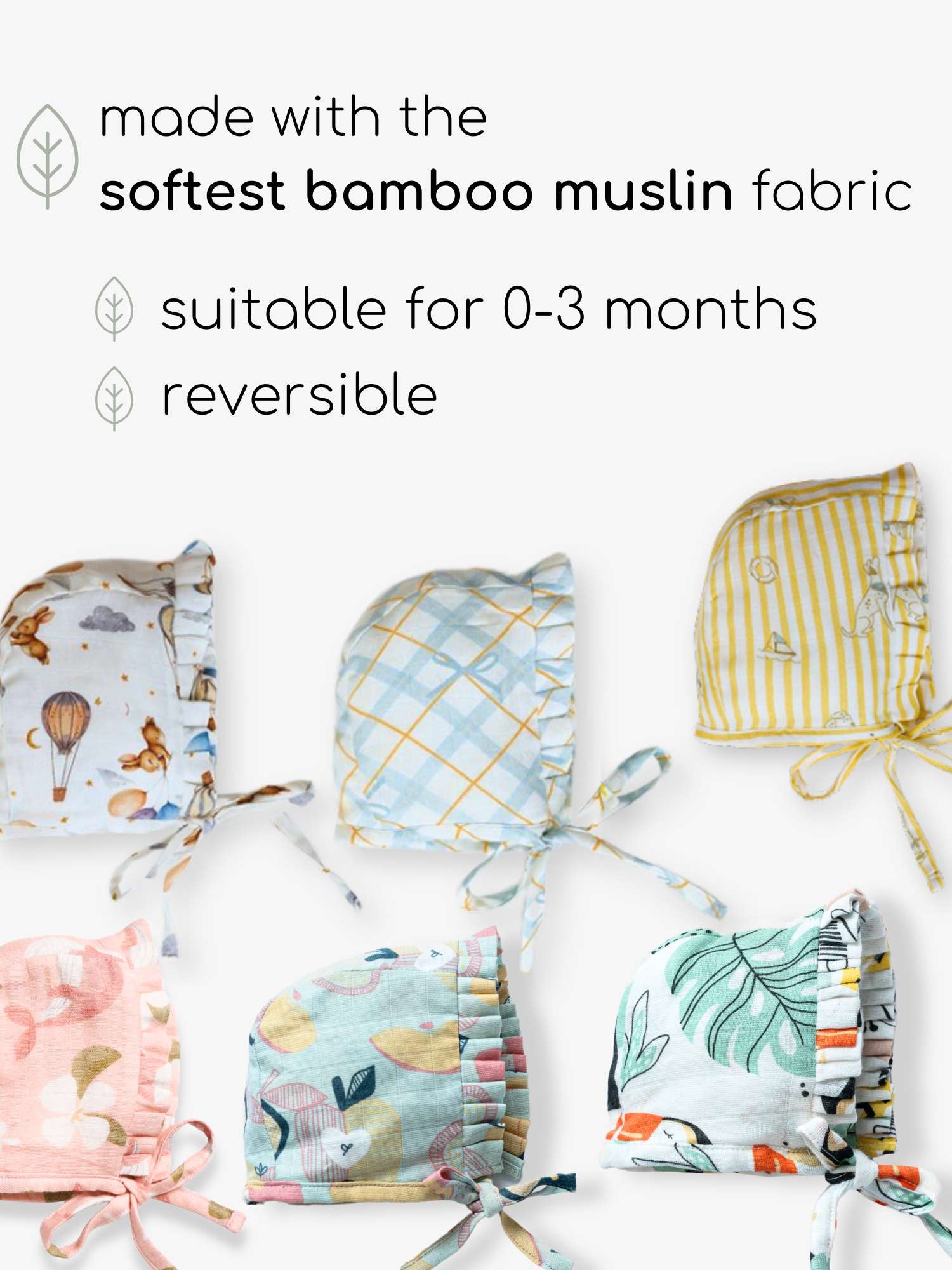 newborn bamboo muslin bonnet cap pack of 6