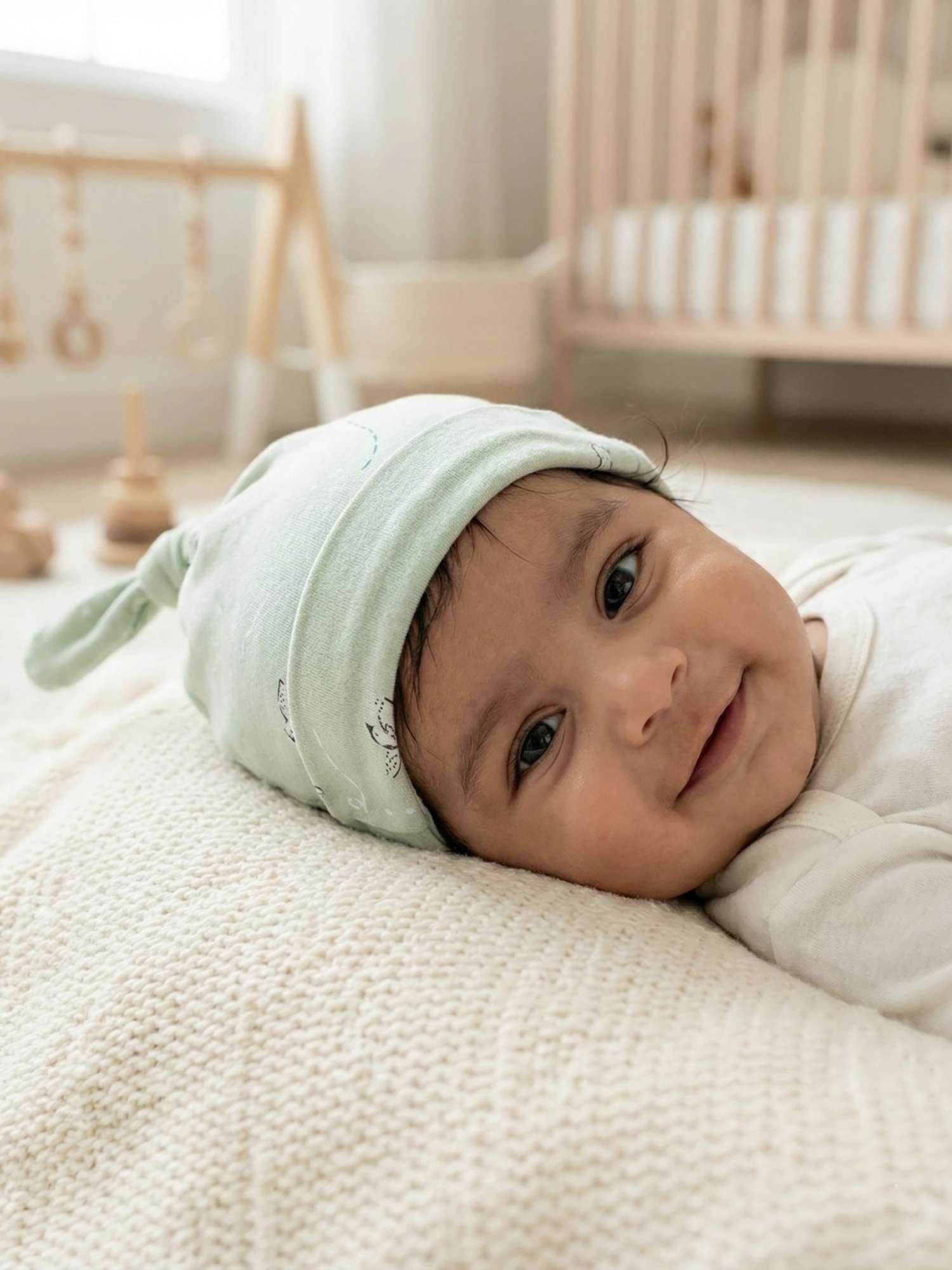 newborn baby bamboo cap mittens socks combo - prints