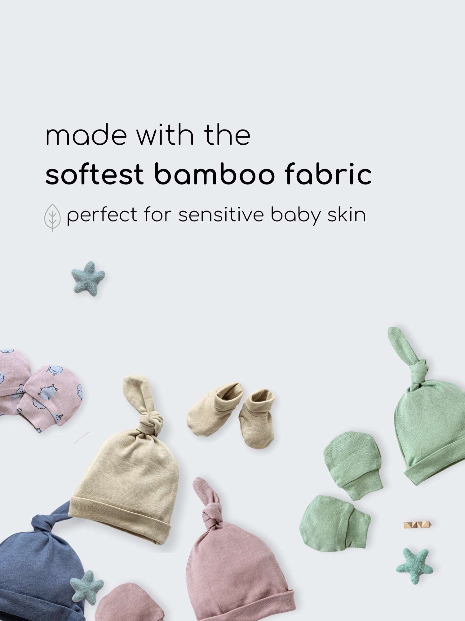 newborn baby bamboo cap mittens socks combo - prints