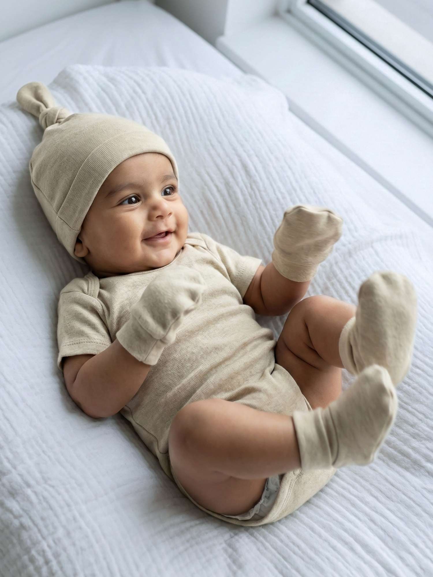 newborn baby bamboo cap mittens socks combo - solid colours