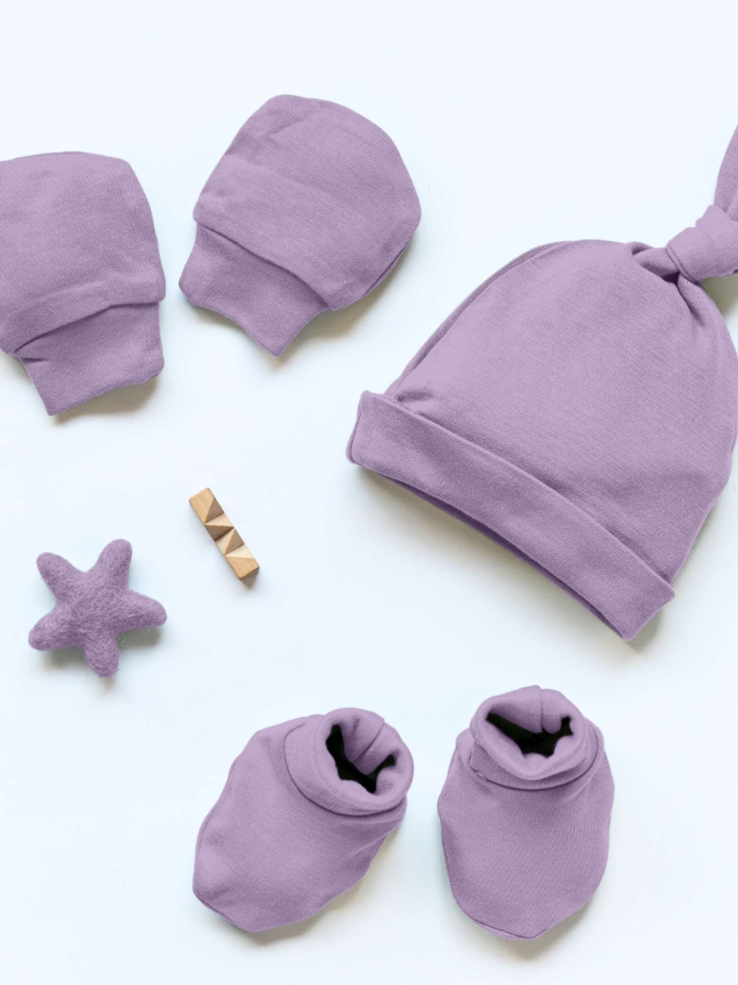 newborn baby bamboo cap mittens socks combo - solid colours