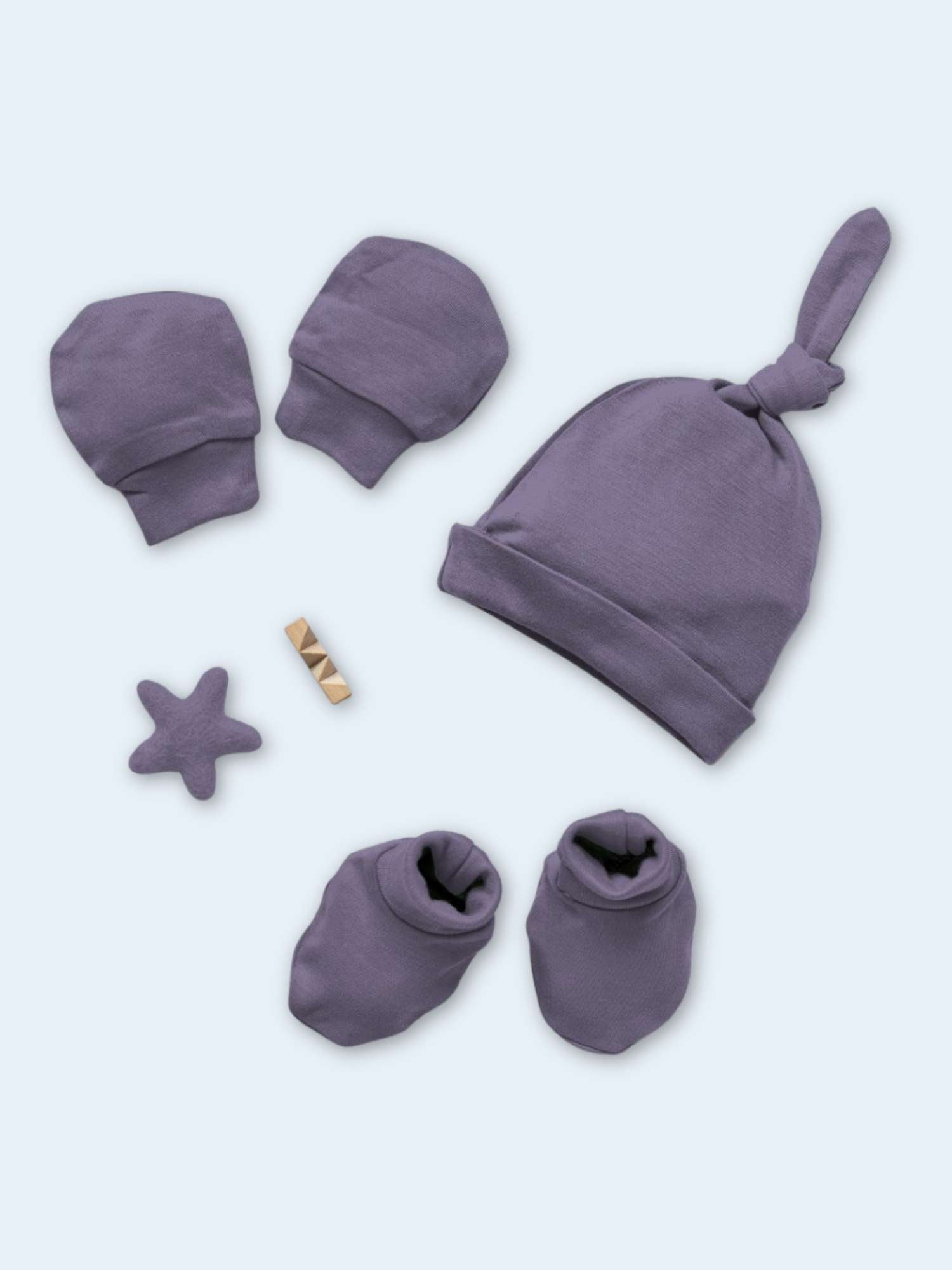 newborn baby bamboo cap mittens socks combo - solid colours