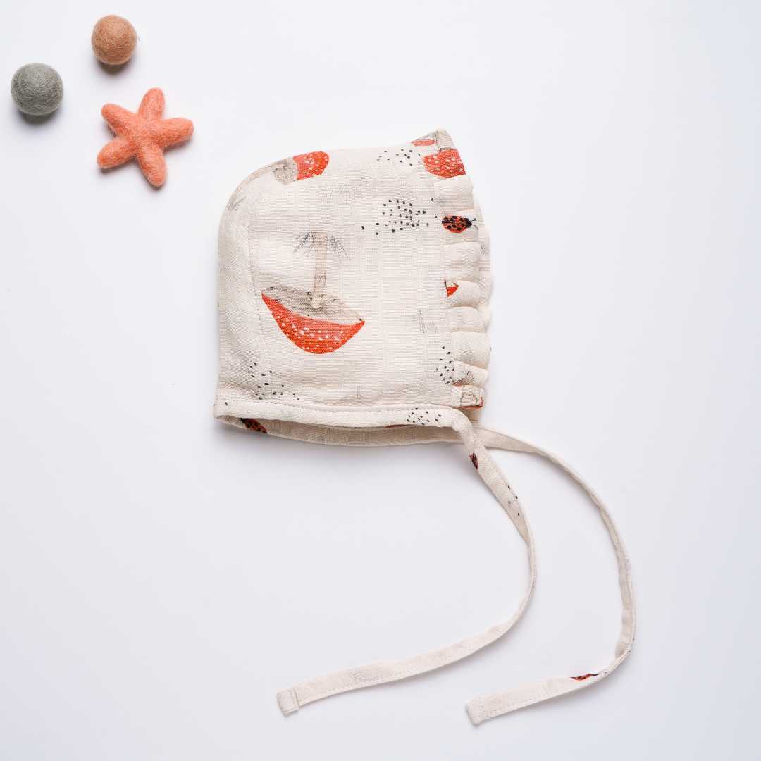 newborn bamboo muslin bonnet cap - enchanted garden
