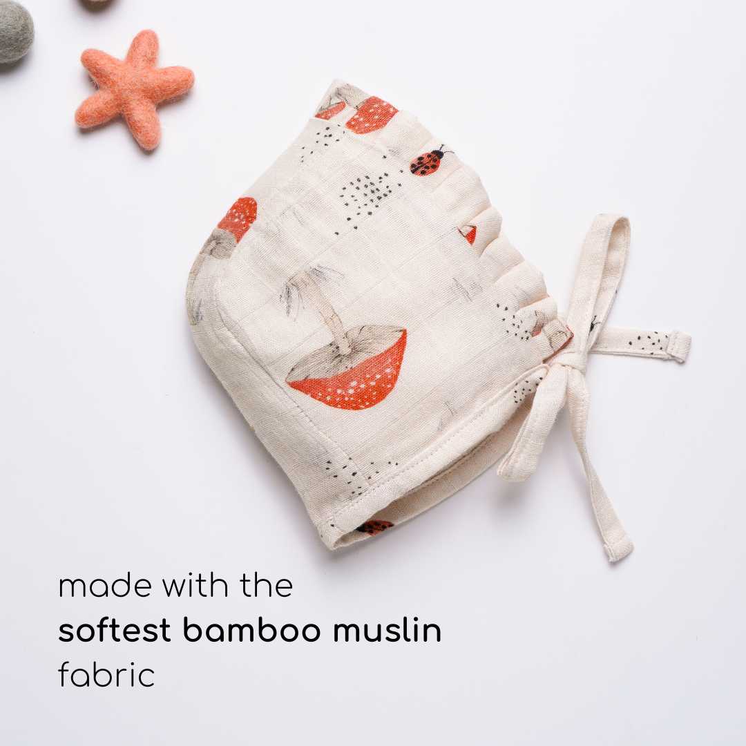 newborn bamboo muslin bonnet cap - enchanted garden