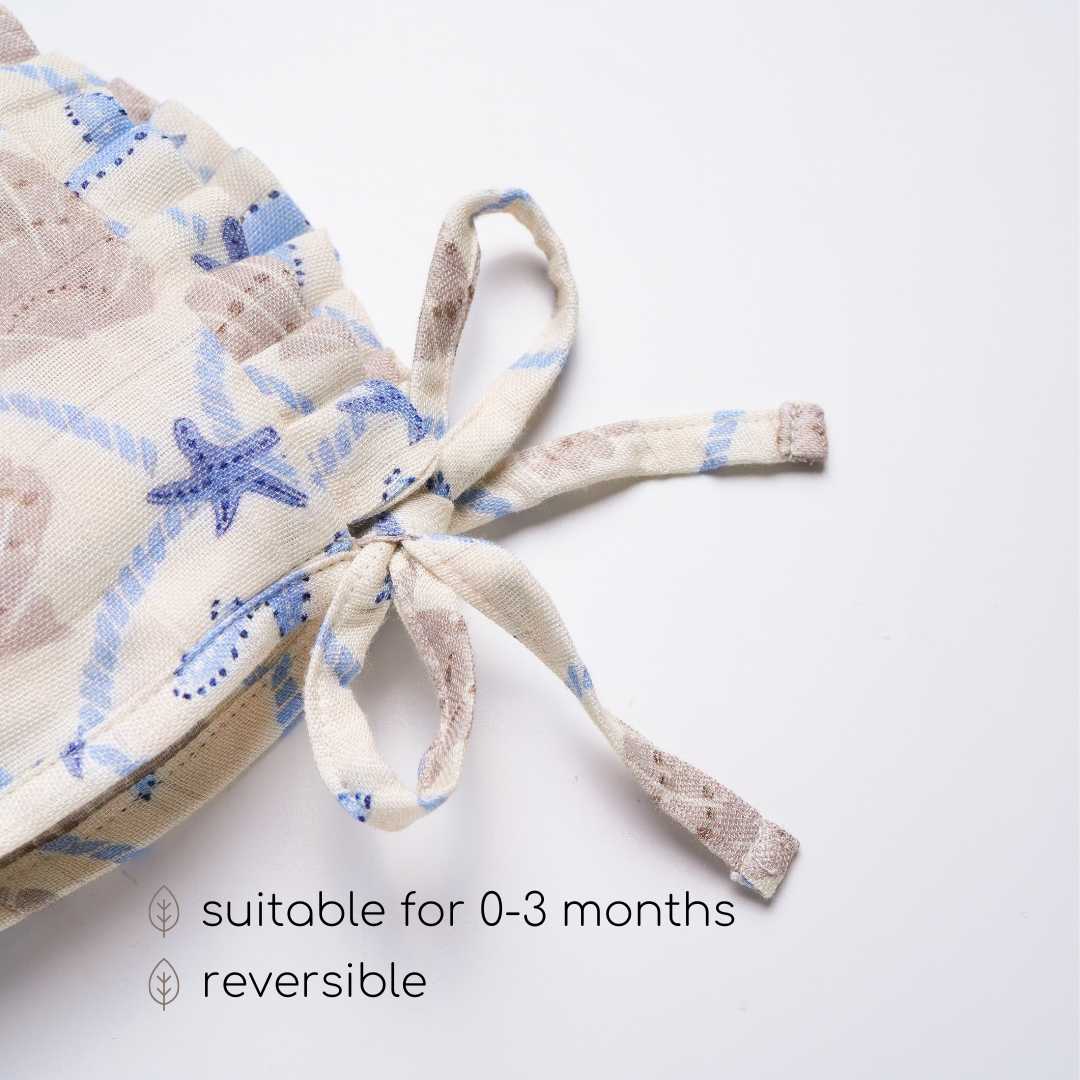 newborn bamboo muslin bonnet cap - by the sea