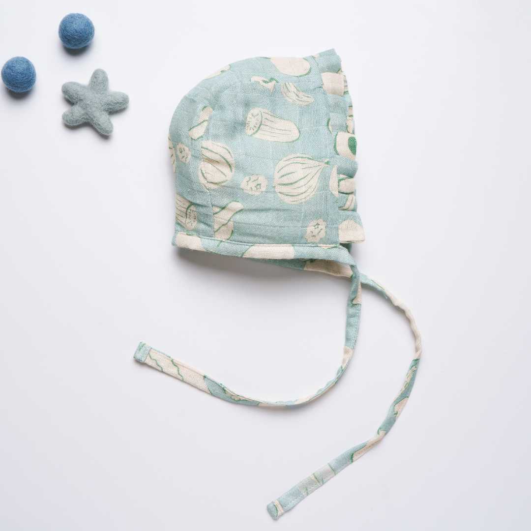 newborn bamboo muslin bonnet cap - enchanted garden