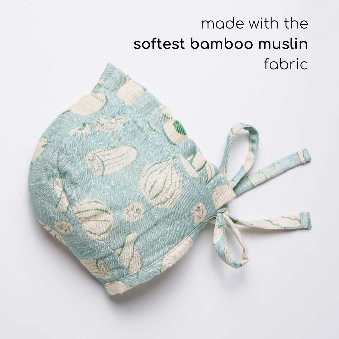 newborn bamboo muslin bonnet cap - enchanted garden