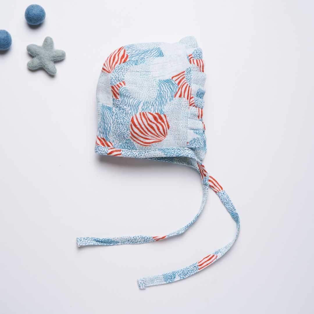 newborn bamboo muslin bonnet cap - abstract world