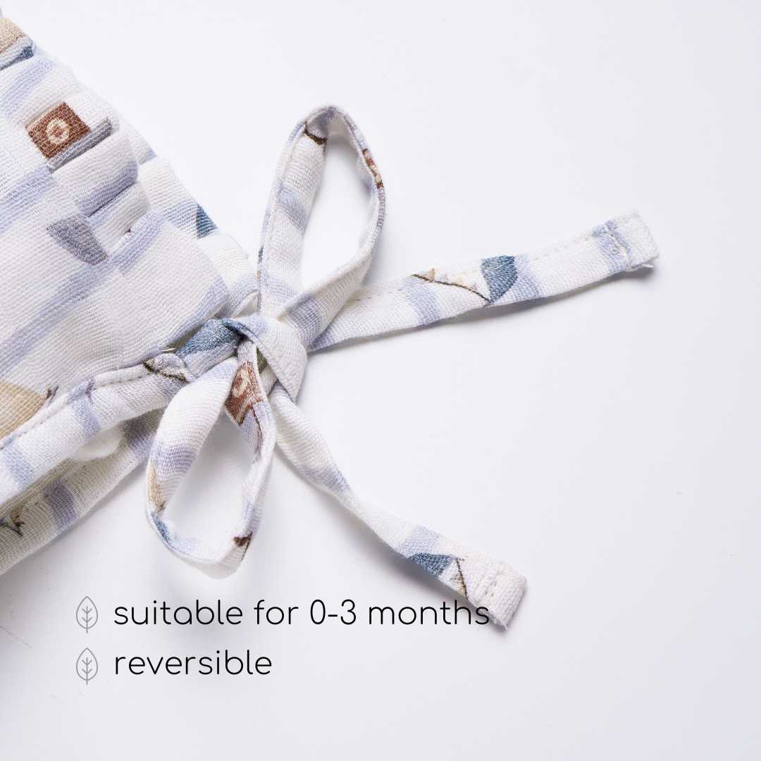 newborn bamboo muslin bonnet cap - by the sea