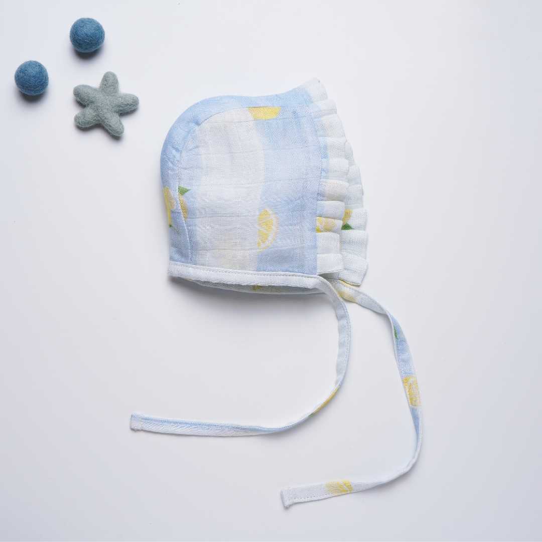 newborn bamboo muslin bonnet cap - by the sea